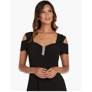 R&M Richards Embellished Cold Shoulder Long Stretch Jersey Gown in Black Size  8